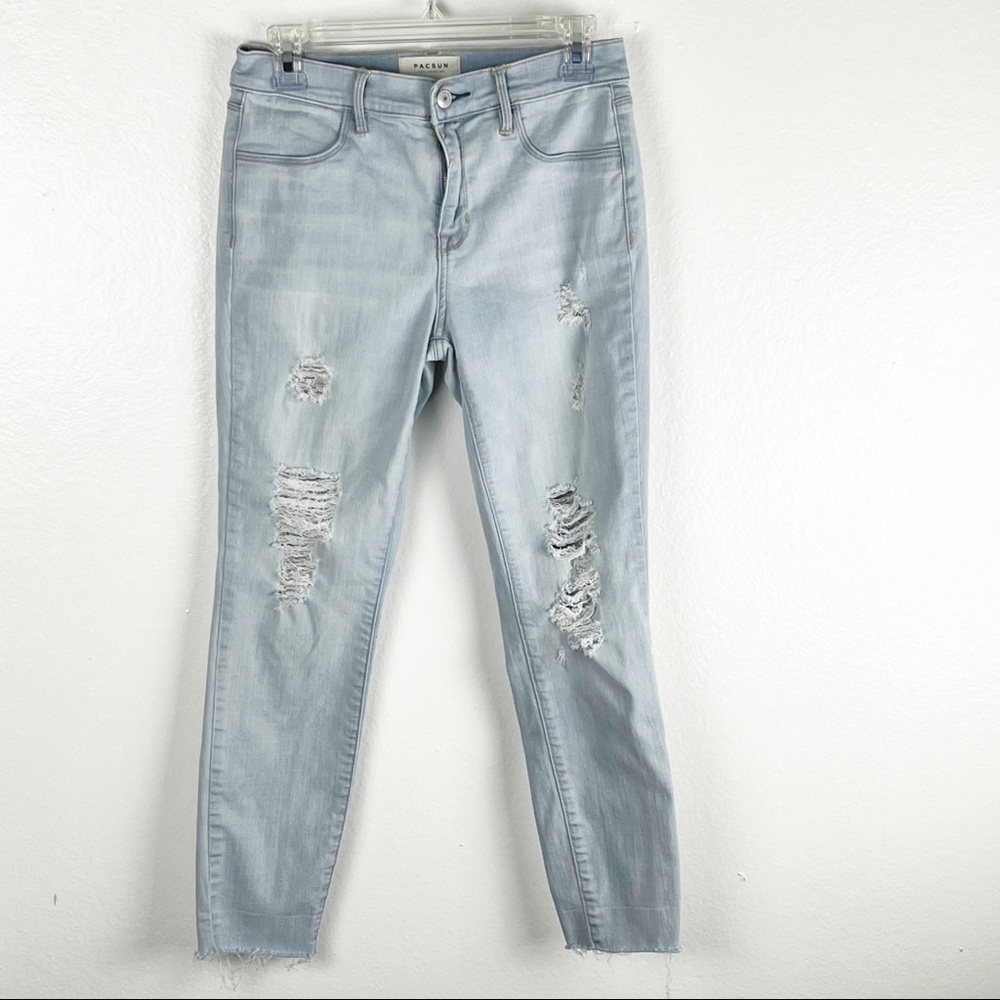 PACSUN Light Wash Intentionally Ripped Distressed Ankle Skinny Jeggings, Size 28